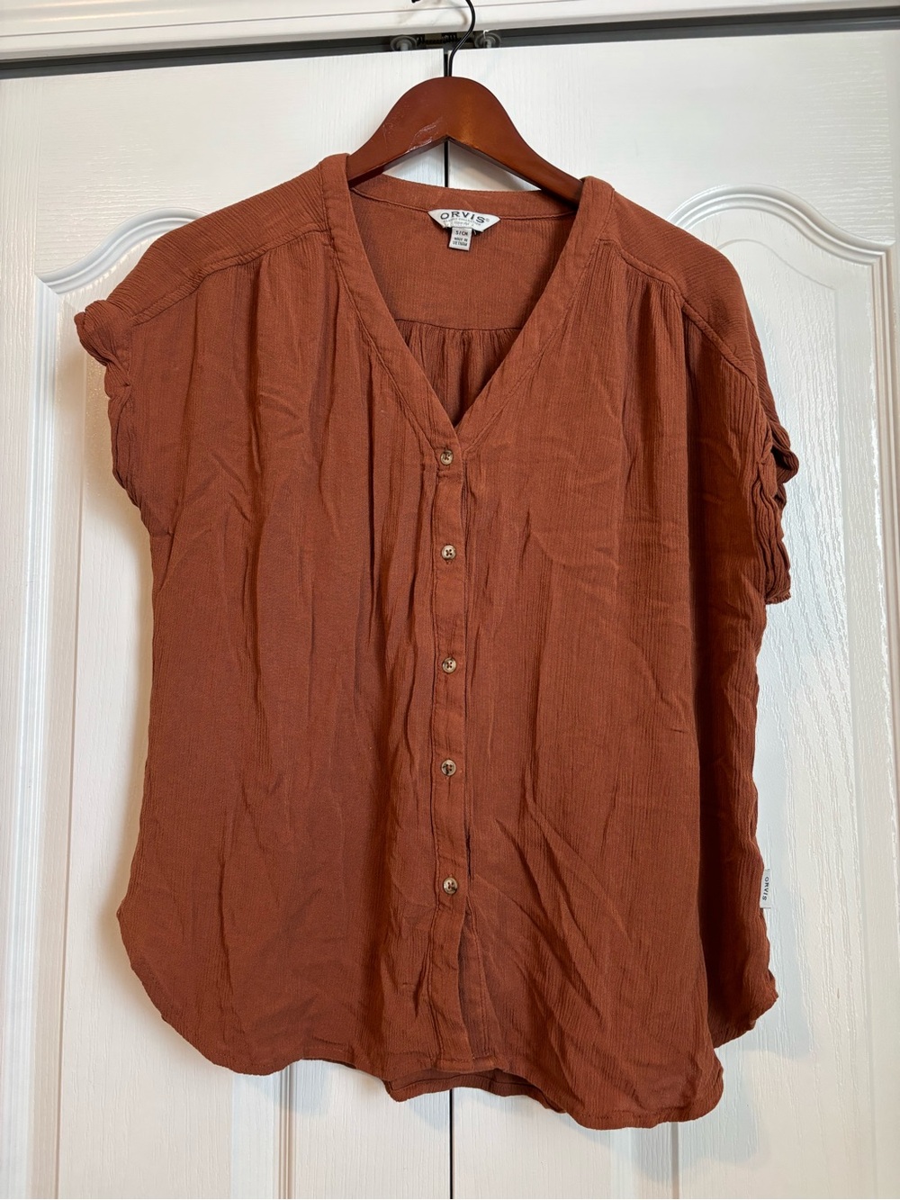 Orvis Women's Burnt Orange Button-Front Short Sleeve Blouse